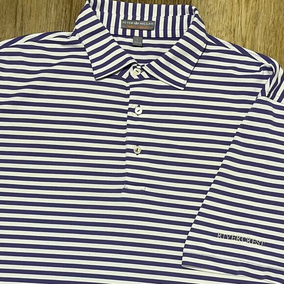 Peter Millar Southern Comfort Golf Polo Shirt Mens Lg Striped Academia Purple - Picture 2 of 6
